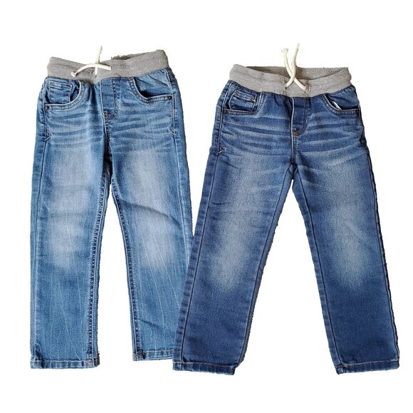 Cat & Jack Boys Straight Fit Denim Blue Jeans Elastic Waist Stretch Toddler 4T - Picture 2 of 7